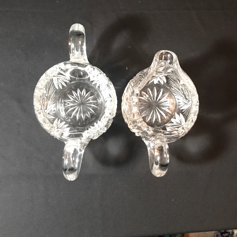 Vintage Cut Glass Creamer Cream Pitcher & Sugar Bowl Beautiful Early American